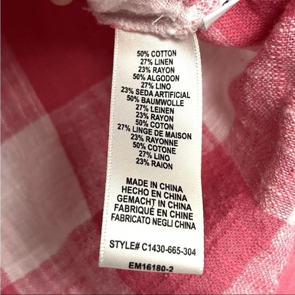 Cloth & Stone Top Sz XS Pink White Check Gingham Button Back Linen Blend Cottage - Picture 5 of 13